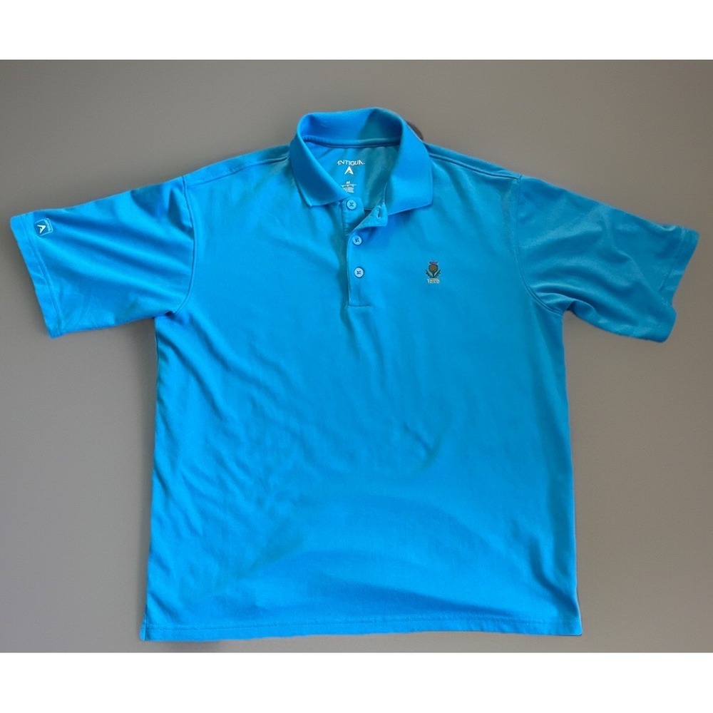 Antigua Short Sleeve Collared Golf Polo Shirt Embroidered Logo Blue Medium JBHS - Picture 1 of 8